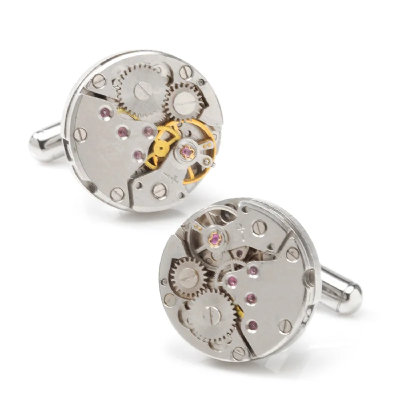 Elegant cufflinks with unique designs for a stylish and sophisticated look-Open Edge Skeleton Watch Movement Cufflinks