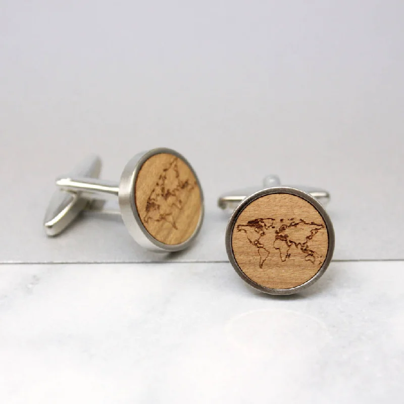 Cufflinks with geometric patterns for a sharp and fashionable look-Personalised World Map Cufflinks