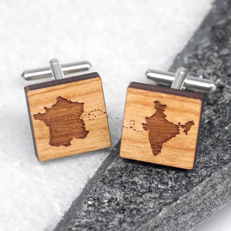 Cufflinks with quirky animal designs for a fun and distinctive style-Personalised Our Journey Wooden Cufflinks