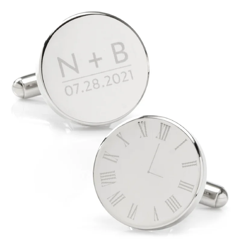 Cufflinks with classic striped patterns for a clean and elegant finish-Custom Clock Engravable Cufflinks