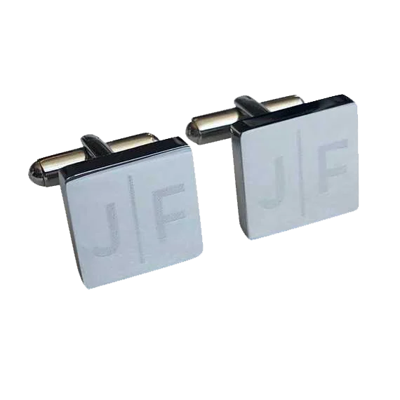 Best cufflinks for the office with simple yet stylish designs for business attire-Personalised Engraved Split Letter Square Silver Cufflinks