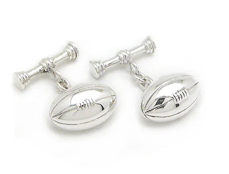 Cufflinks with unique novelty designs for fun and creative gifts-Mens Sterling Silver Football Chain and Bar Cufflinks