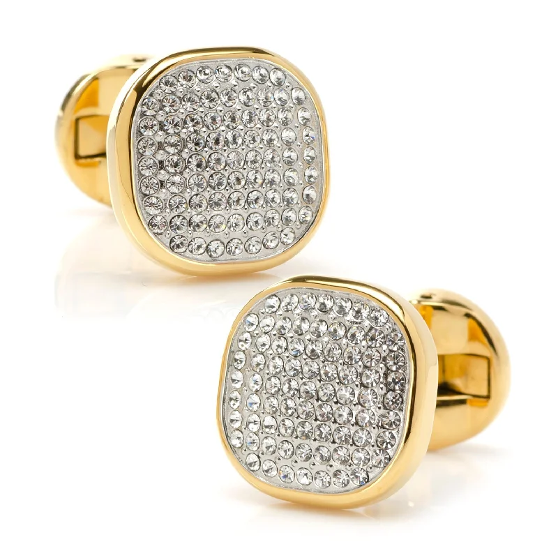 Cufflinks with crystal embellishments for added sparkle and sophistication-Gold Stainless Steel White Pave Crystal Cufflinks