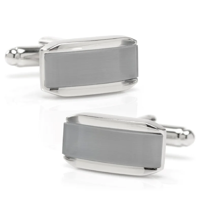 Cufflinks with solid gold for a luxurious and timeless accessory-Silver Rectangular Cufflink with Gray Cats Eye