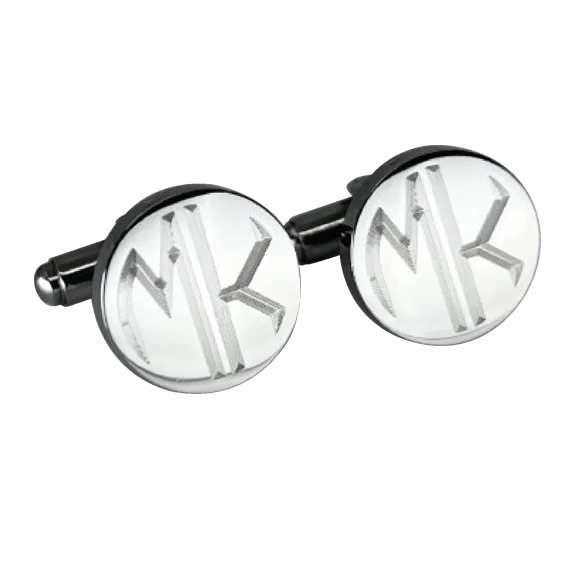 Cufflinks with crystal embellishments for added sparkle and sophistication-Personalised 2 Letter Monogram Round Silver Cufflinks