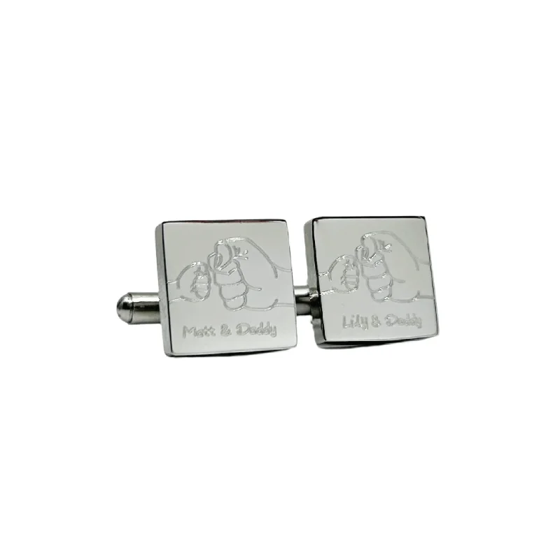 Cufflinks with abstract designs for a modern and artistic fashion statement-Personalised Engraved Square Silver Knuckles Dad Cufflinks