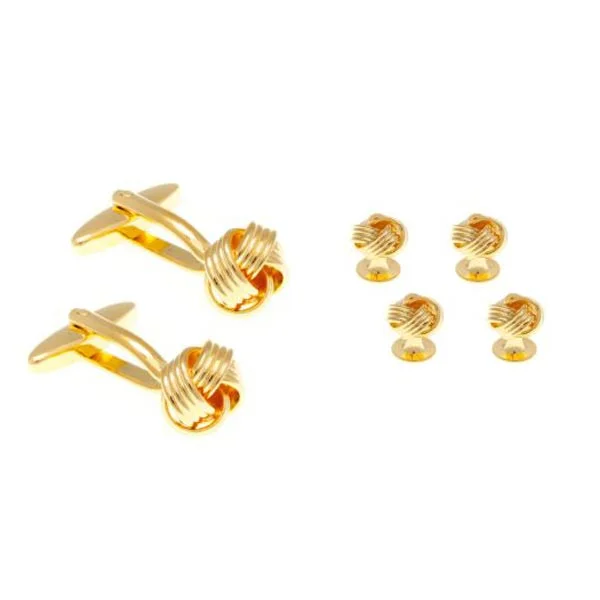 Cufflinks with silver and enamel combinations for a colorful and polished look-4 Gold Plated Woven Knot Dress Studs & Cufflinks Set