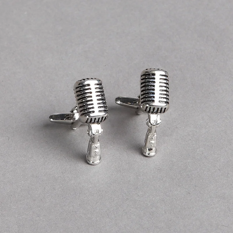 Best cufflinks for groomsmen with matching sets for a cohesive wedding look-Retro-Microphone Cufflinks