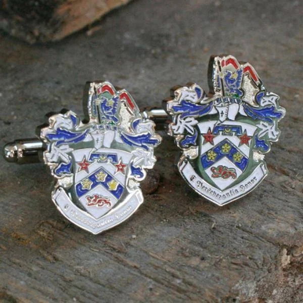 Best cufflinks with a polished brass finish for a vintage-inspired aesthetic-Custom Made Family Shield Cuffs in Enamel