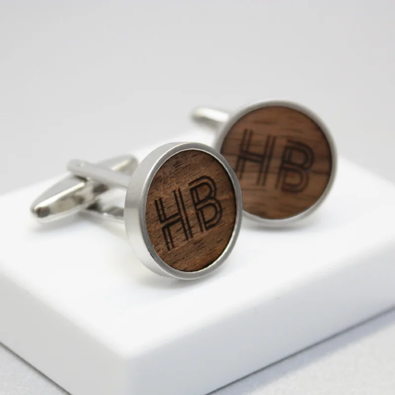 Cufflinks with celestial motifs for a cosmic and mystical fashion statement-Geometric Initial Walnut Wood Cufflinks