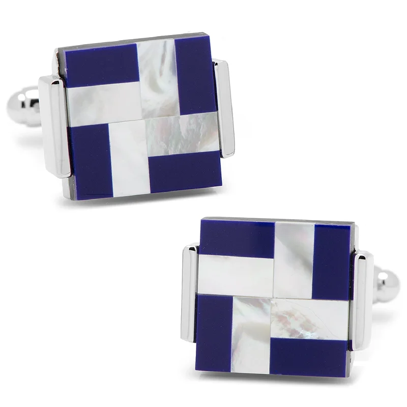 Best cufflinks with etched floral patterns for an elegant and sophisticated design-Mother of Pearl and Lapis Blue Windmill Square Cufflinks