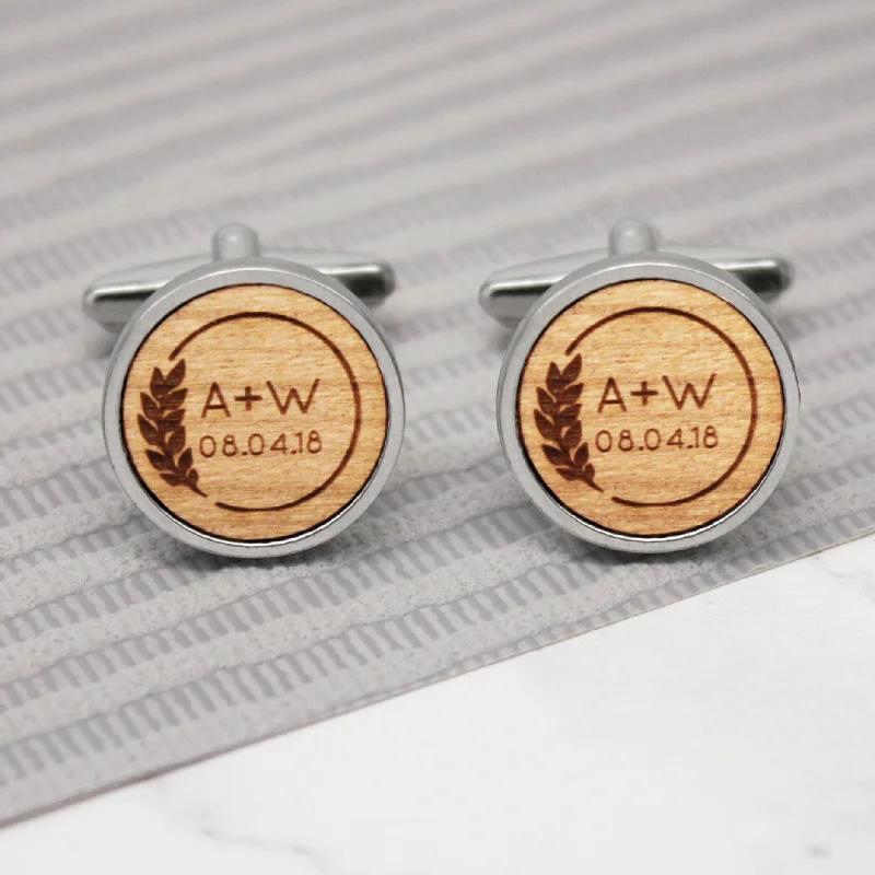 Best cufflinks with enamel designs for vibrant and colorful accents-Personalised Leaf And Initials Cufflinks