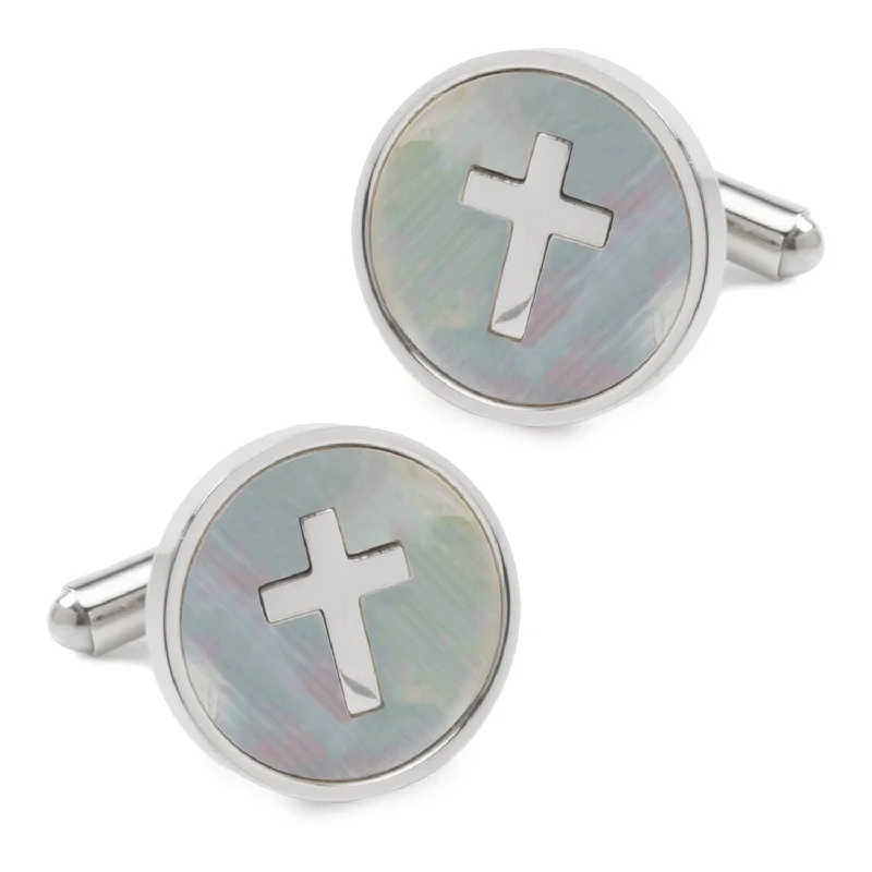 Best cufflinks for anniversary gifts with intricate designs and personal touches-Cross Mother of Pearl Stainless Steel Cufflinks