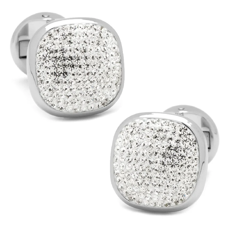 Cufflinks with classic black enamel for a sleek and timeless design-White Pave Crystal Cufflinks