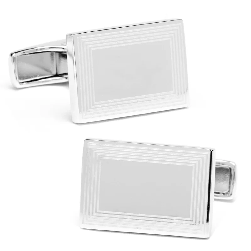 Best cufflinks with round designs for a classic, versatile look-Sterling Silver Etched Frame Rectangle Engravable Cufflinks