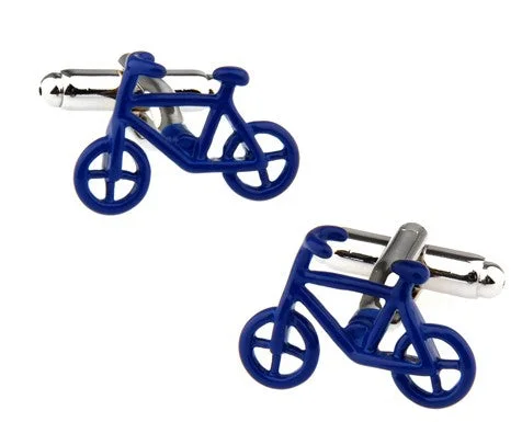 Cufflinks with nautical themes for a coastal and maritime-inspired accessory-Lake Luzerne Blue Bicycle Rhodium Plated Cufflinks