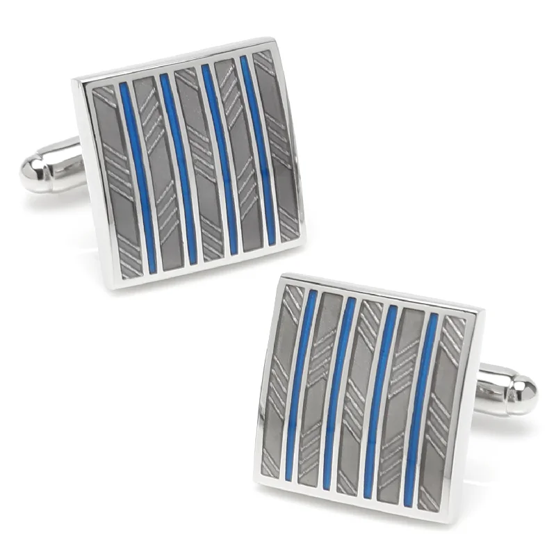 Best cufflinks with silver plating for an affordable yet luxurious appearance-Gray and Blue Striped Square Cufflinks