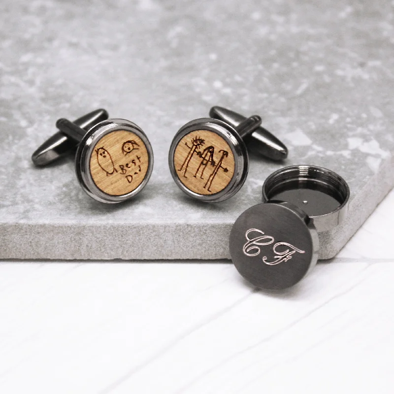 Cufflinks with mechanical gear designs for a steampunk-inspired, industrial look-Hidden Child's Drawing Twist Cufflinks