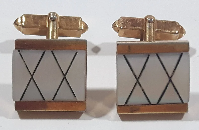 Best cufflinks for anniversary gifts with intricate designs and personal touches-Vintage White Stone Square Shaped X Pattern Metal Cuff Links