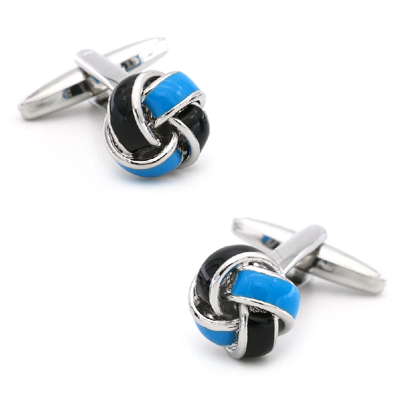 Best cufflinks with pearl inlays for a classy and elegant style-Pierrepont Blue & Black Knot Rhodium Plated Cufflinks