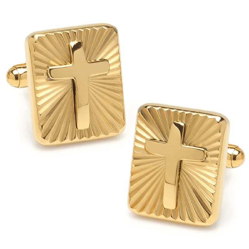 Best cufflinks with classic oval designs for a traditional and versatile appearance-Radiant Cross Gold Stainless Steel Cufflinks