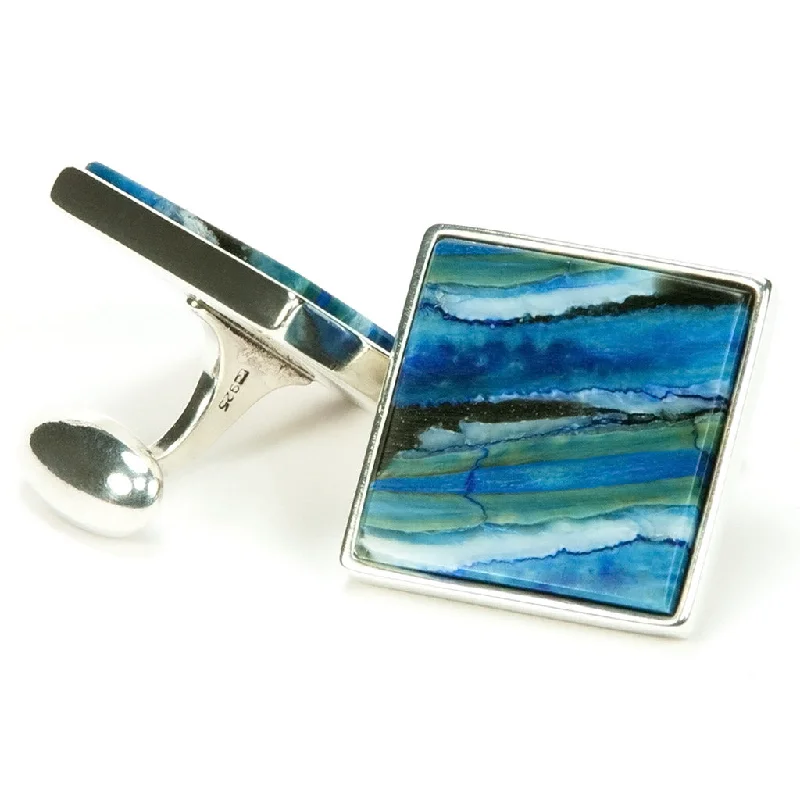 Best cufflinks with gemstone and metal inlays for a colorful and eye-catching design-Blue Mammoth Tooth Sterling Silver Cufflinks