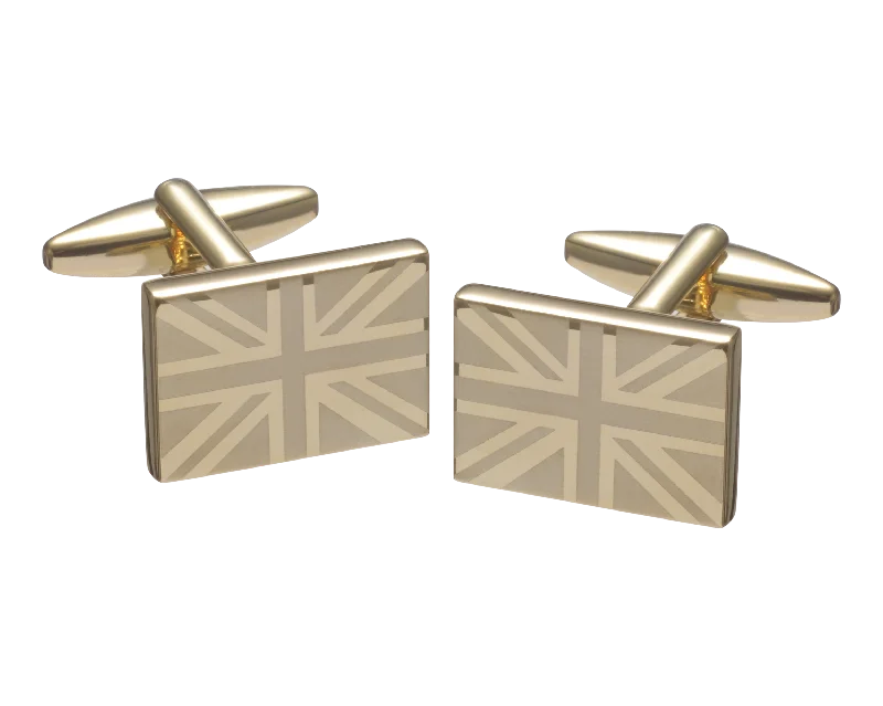 Cufflinks with sports-related designs for fans and athletes looking to showcase their interests-Union Jack Gold Etched Cufflinks