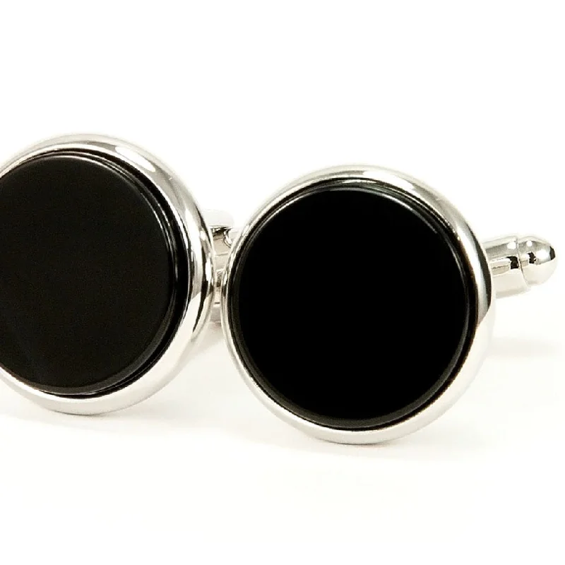 Cufflinks with engraved quotes for a personalized and meaningful touch-Black Onyx Silver Cufflinks | 7th Anniversary Gift