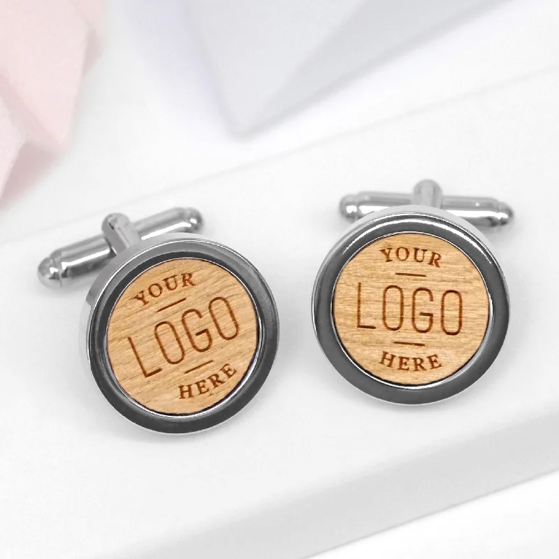 Best cufflinks for the office with simple yet stylish designs for business attire-Wooden Personalised Logo Cufflinks