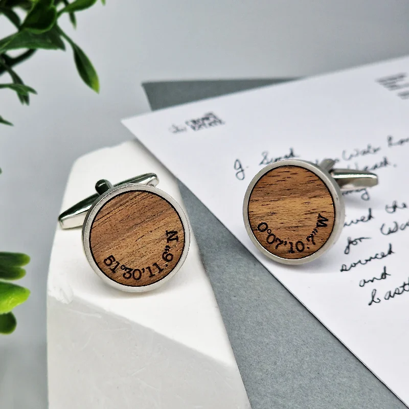 Best cufflinks with customizable engravings for a personal and thoughtful gift-Walnut Wood Coordinate Cufflinks