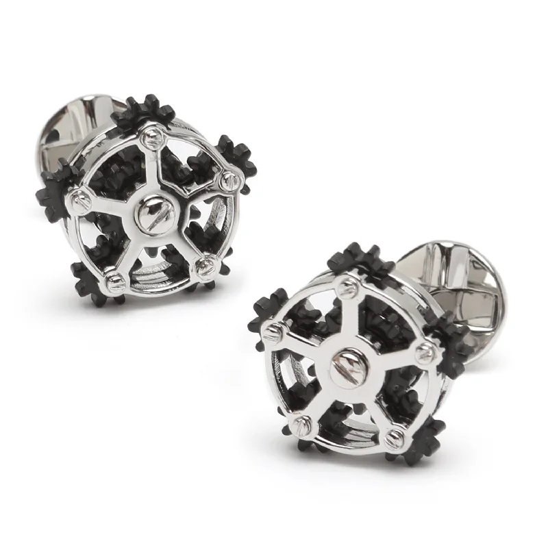 Cufflinks with crystal embellishments for added sparkle and sophistication-Rotating Gear Cufflinks