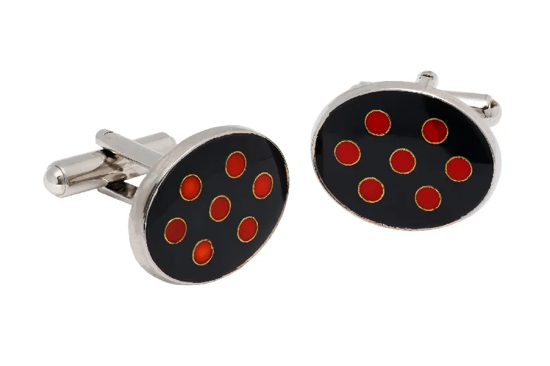 Best cufflinks with classic oval designs for a traditional and versatile appearance-Pelham Black and Red Rhodium Plated Brass Cufflinks