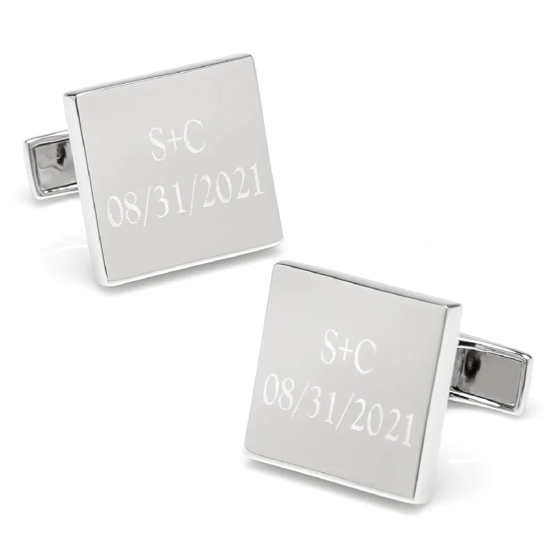 Unique cufflinks with quirky designs for a fun and personalized accessory-Personalized Wedding Day Engravable Square Cufflinks