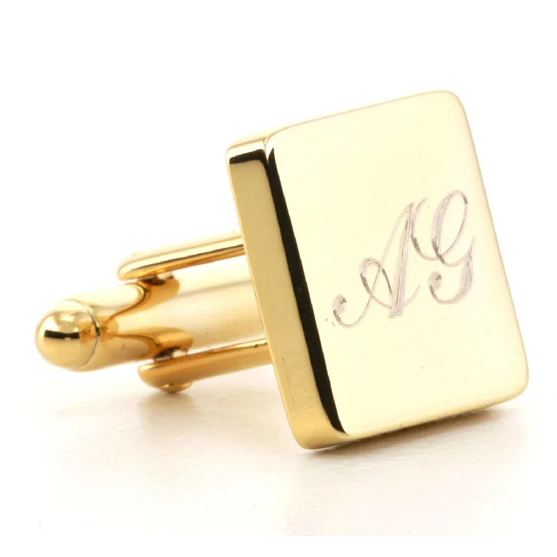 Best cufflinks with vintage coin designs for a unique and historical look-Engraved Logo Square Gold Cufflinks