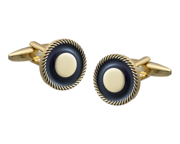 Cufflinks with brushed stainless steel designs for a rugged and modern style-Ropesque Black and Gold Cufflinks