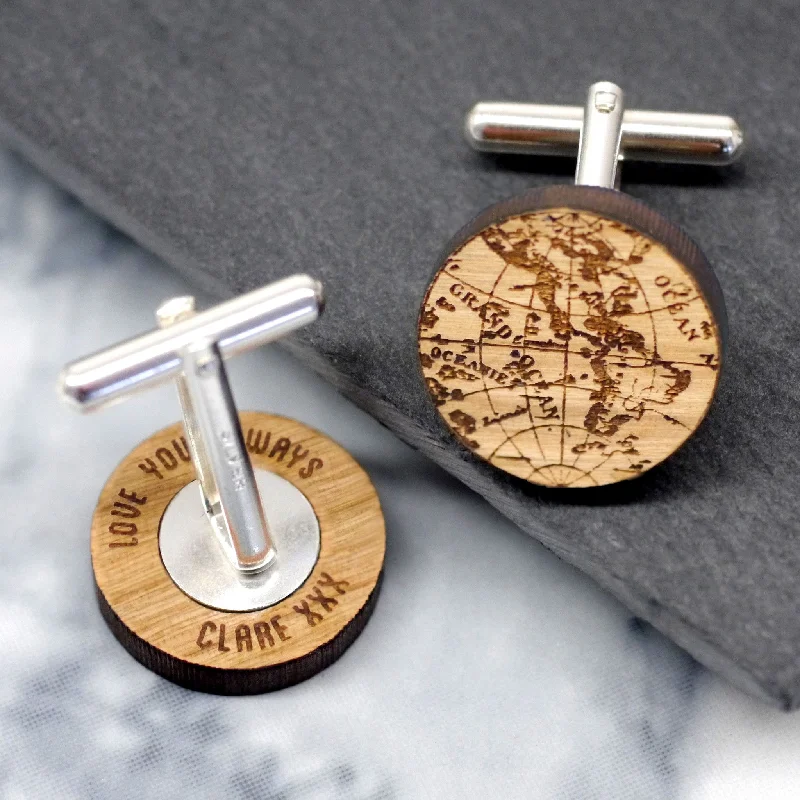 Best cufflinks with vintage cufflinks case for a stylish presentation and storage-Personalised Globe Secret Message Cufflinks