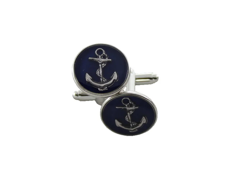 Personalized cufflinks with engravings for a thoughtful and custom gift idea-Silver & Navy Anchor Cufflinks