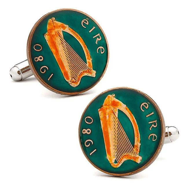 Cufflinks with textured metal finishes for a rugged and stylish appearance-Hand Painted Irish Eire Coin Cufflinks