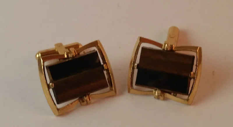 Best cufflinks for business attire with simple, sleek designs for professionals-Vintage Brown Smoky Quartz Tone Agate Cufflinks