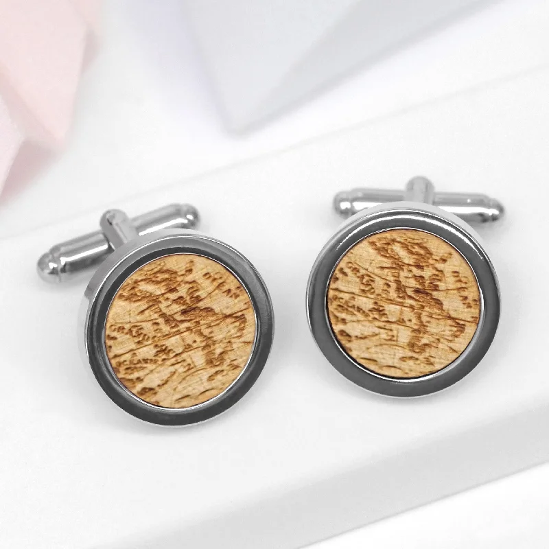 Cufflinks with animal prints for a bold and fashionable accessory-Wooden Globe Cufflinks