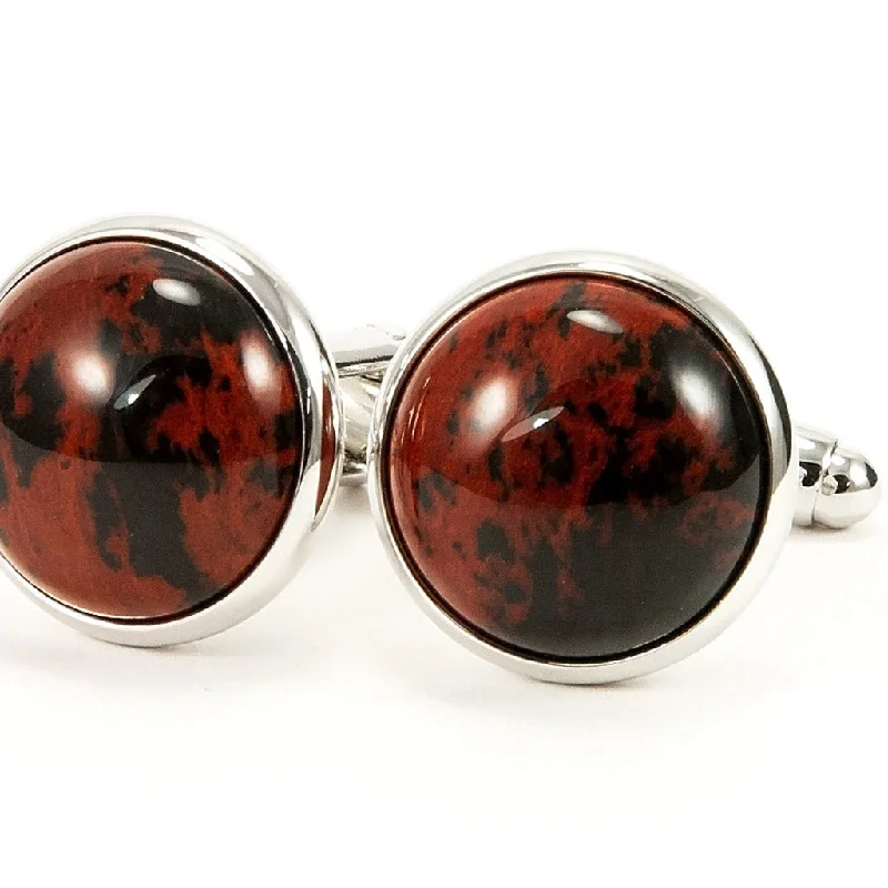 Cufflinks with brushed stainless steel designs for a rugged and modern style-Red Obsidian Silver Cufflinks