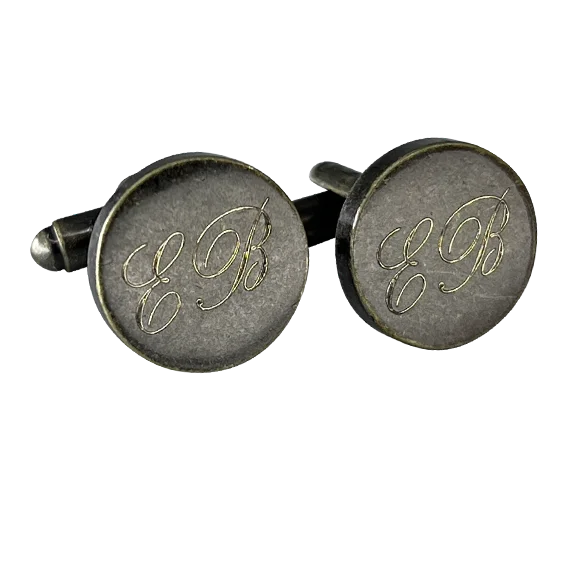 Cufflinks with customized initials for a personalized touch and meaningful gift-Personalised Engraved Antique Gold Round Cufflinks