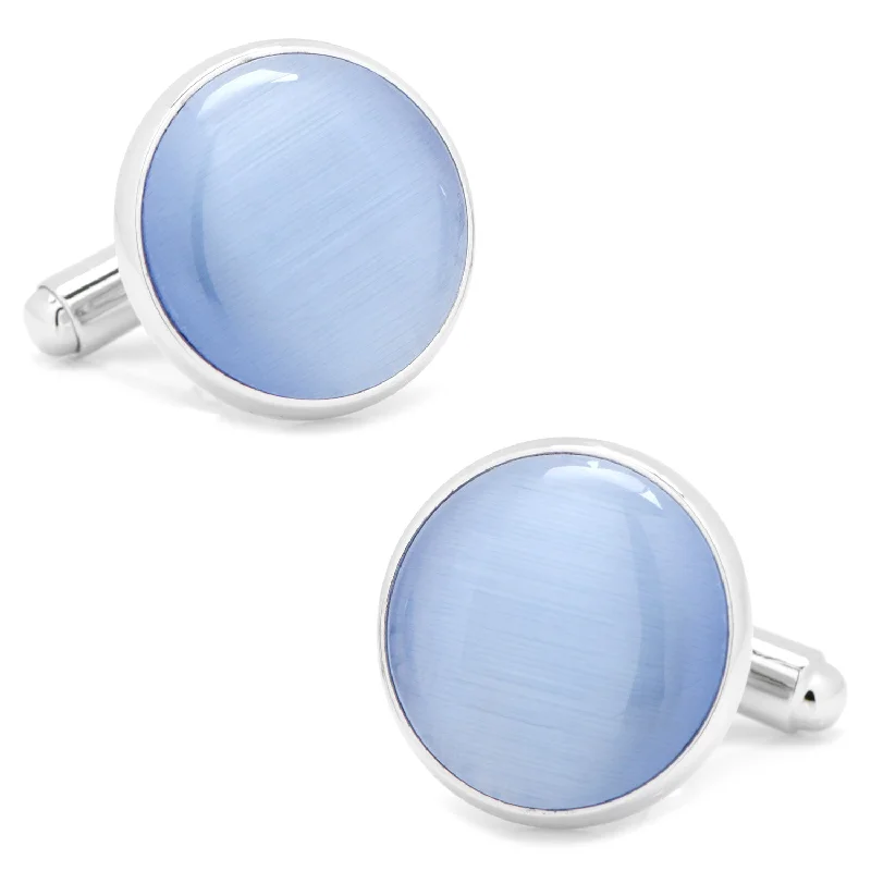 Cufflinks with subtle animal motifs for an understated and stylish look-Silver and Blue Catseye Cufflinks