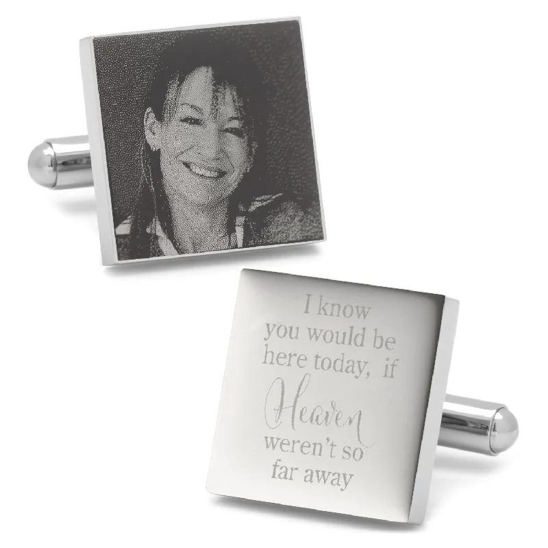 Cufflinks with Swarovski crystals for added sparkle and luxury-Heaven so far away Custom Photo Engravable Cufflinks