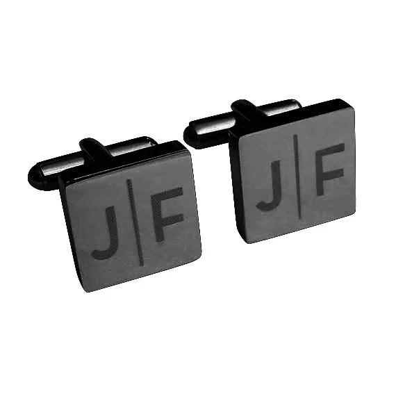 Cufflinks with subtle animal motifs for an understated and stylish look-Personalised Gunmetal Engraved Split Letter Square Cufflinks