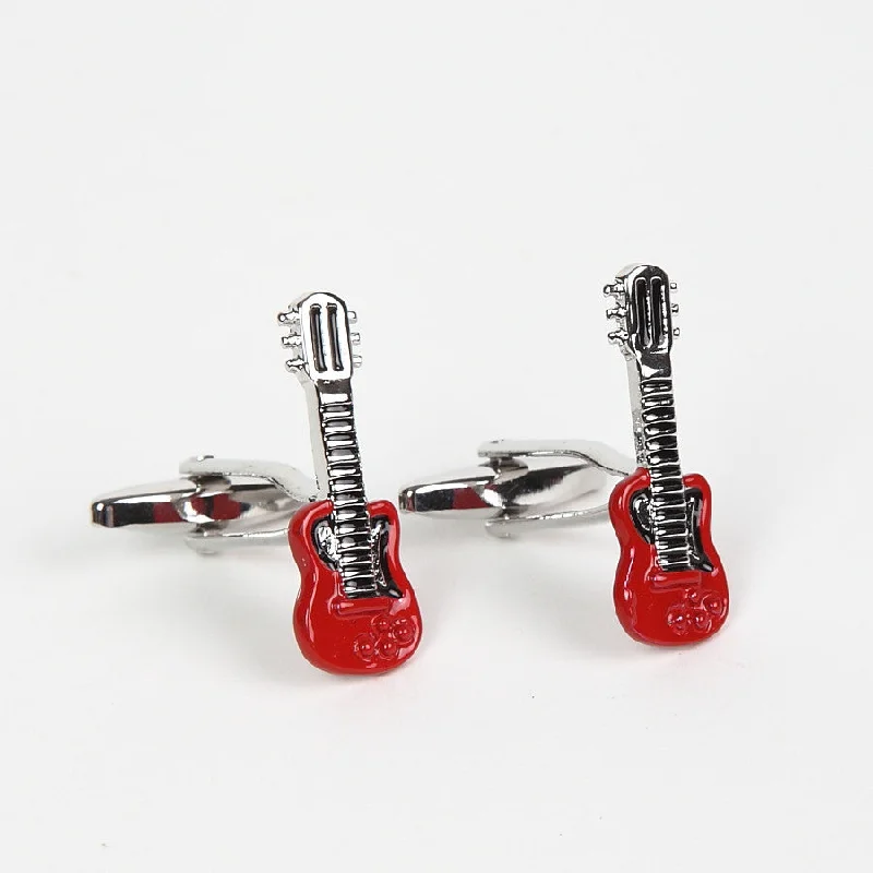 Best cufflinks with textured designs for added dimension and style-Red Guitar Cufflinks