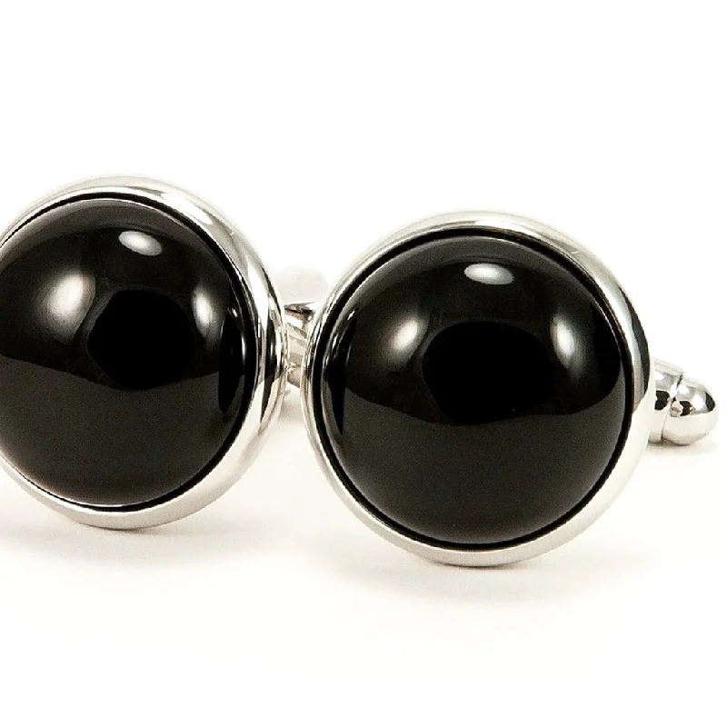 Best cufflinks with polished titanium for a modern, sleek design-Black Onyx Domed Silver Cufflinks | 7th Anniversary Gift