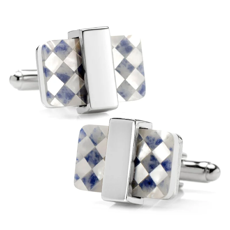 Cufflinks with brushed stainless steel designs for a rugged and modern style-Checkered Cut Mother of Pearl Cufflinks