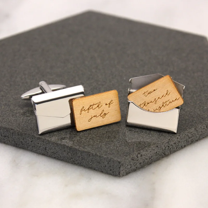 Best cufflinks with modern minimalist designs for a chic, subtle style-Personalised Written Date Envelope Cufflinks