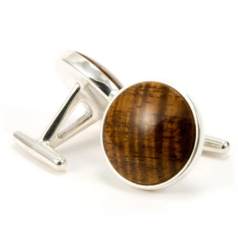 Best cufflinks for business attire with simple, sleek designs for professionals-Figured Hawaiian Koa Sterling Silver Cufflinks